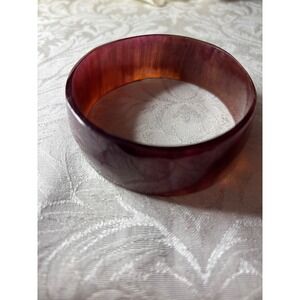 Vintage Marbled Resin Bangle Bracelet Plum Burgundy Amber Translucent 8.5" read